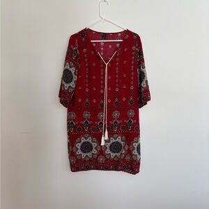 Red Patterned Long Sleeve Dress